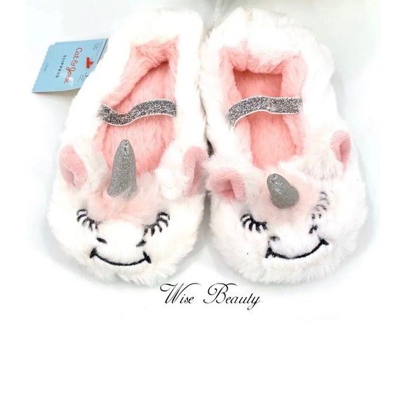 Toddler Girl Unicorn Ballet Flat Slippers Sz Small 12-24M White Pink Cat & Jack - Picture 1 of 9